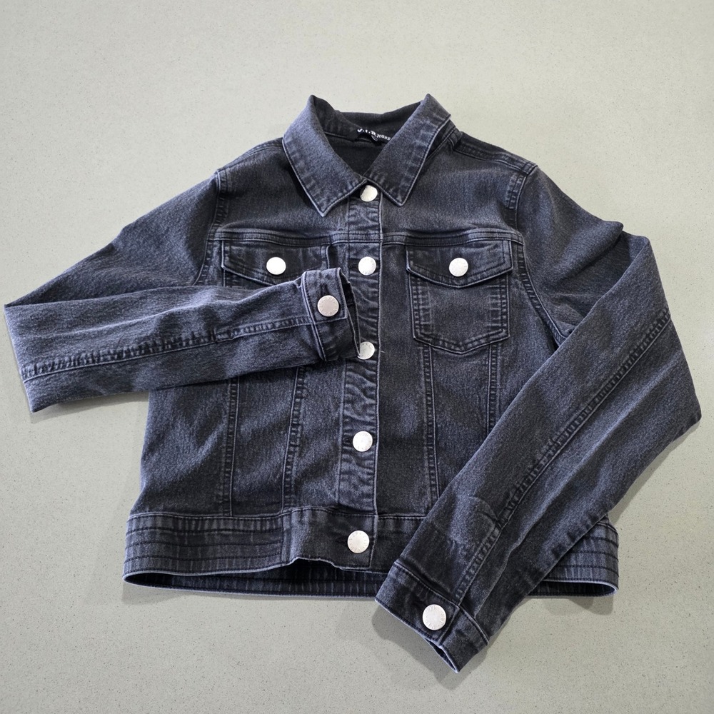VIP Jeans Womens Black Denim Jacket Faded Wash Trucker Button Up XL